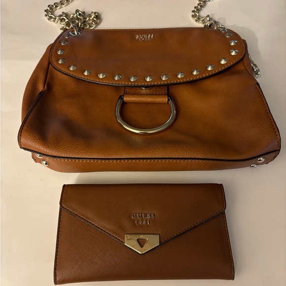 Guess Brown Studded Women's Crossbody Bag and Wallet Set - Picture 1 of 16